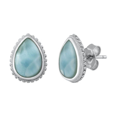 Sterling Silver Genuine Larimar Bali Pear Stone Earrings - silverdepot