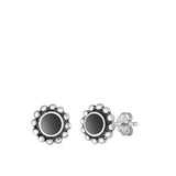 Sterling Silver Oxidized Round Black Agate Stone Earrings