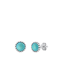 Load image into Gallery viewer, Sterling Silver Genuine Turquoise Round Stone Earrings