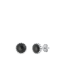 Load image into Gallery viewer, Sterling Silver Black Agate Round Stone Earrings
