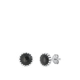 Sterling Silver Black Agate Round Stone Earrings