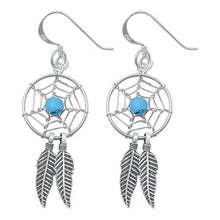 Load image into Gallery viewer, Sterling Silver Oxidized Turquoise Dreamcatcher Stone Earrings-16mm