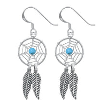 Load image into Gallery viewer, Sterling Silver Oxidized Turquoise Feathers Stone Earrings-14mm