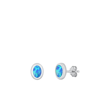 Sterling Silver Polished Oval Blue Lab Opal Earrings Face Height-9mm