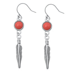 Sterling Silver Oxidized Red Carnelian Feather Earring-36mm