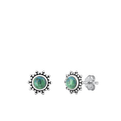 Sterling Silver Oxidized Genuine Turquoise Earrings-9.7mm