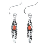 Sterling Silver Oxidized Red Carnelian Feather Earring
