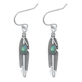 Sterling Silver Oxidized Genuine Turquoise Feather Earring