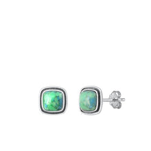 Load image into Gallery viewer, Sterling Silver Oxidized Square Genuine Turquoise Stone Earrings Face Height-8.8mm