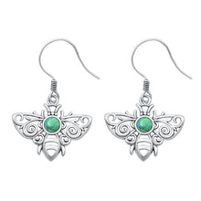 Load image into Gallery viewer, Sterling Silver Oxidized Bee Genuine Turquoise Stone Earrings Face Height-14.8mm