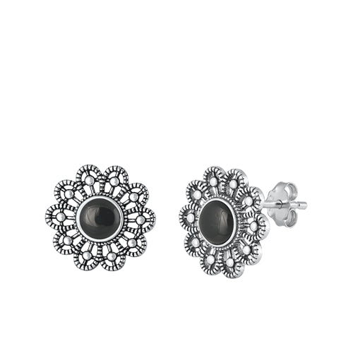 Sterling Silver Oxidized Black Agate Earrings Face Height-15.6mm