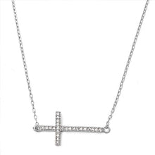 Load image into Gallery viewer, Sterling Silver Sideway Cross Clear CZ Necklace