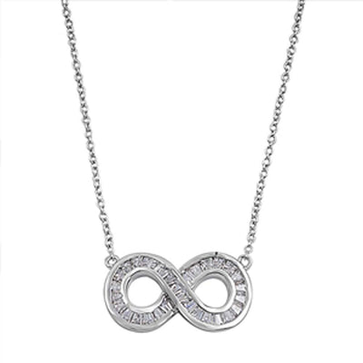 Sterling Silver Stylish Infinity Knot with Clear CZ on Channel Setting, Chain Length 16