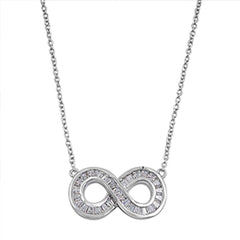 Sterling Silver Stylish Infinity Knot with Clear CZ on Channel Setting, Chain Length 16