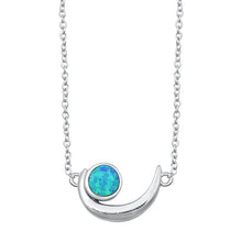 Load image into Gallery viewer, Sterling Silver Blue Lab Opal Crescent Moon Necklace