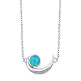 Sterling Silver Blue Lab Opal Crescent Moon Necklace