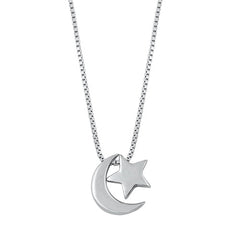 Sterling Silver Crescent Moon And Star Necklace