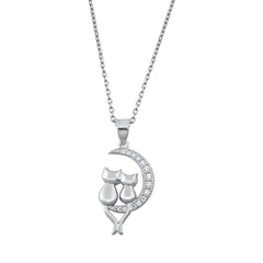 Sterling Silver Cats and Crescent Moon Necklaces