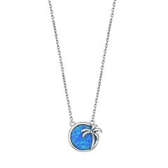 Sterling Silver Palm Tree Blue Lab Opal Necklace