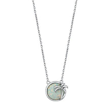 Load image into Gallery viewer, Sterling Silver Palm Tree White Lab Opal Necklace
