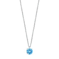 Sterling Silver Aquamarine CZ Solitaire Necklace