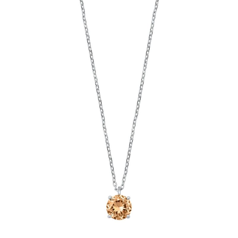 Sterling Silver Champagne CZ Solitaire Necklace
