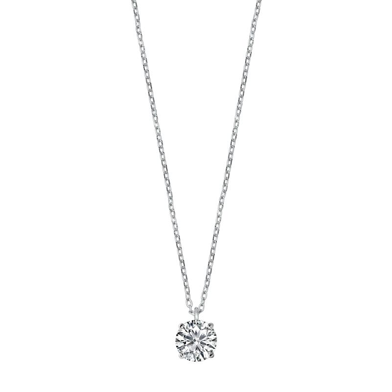 Sterling Silver Clear CZ Solitaire Necklace