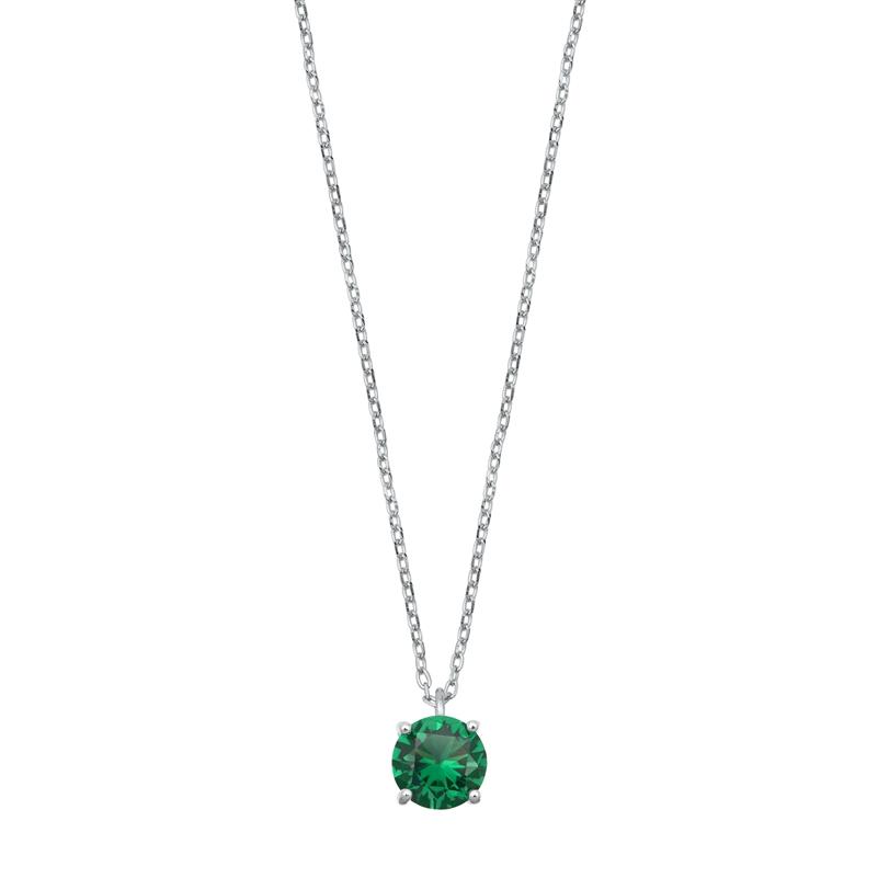 Sterling Silver Emerald CZ Solitaire Necklace