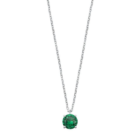 Sterling Silver Emerald CZ Solitaire Necklace