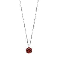 Sterling Silver Garnet CZ Solitaire Necklace