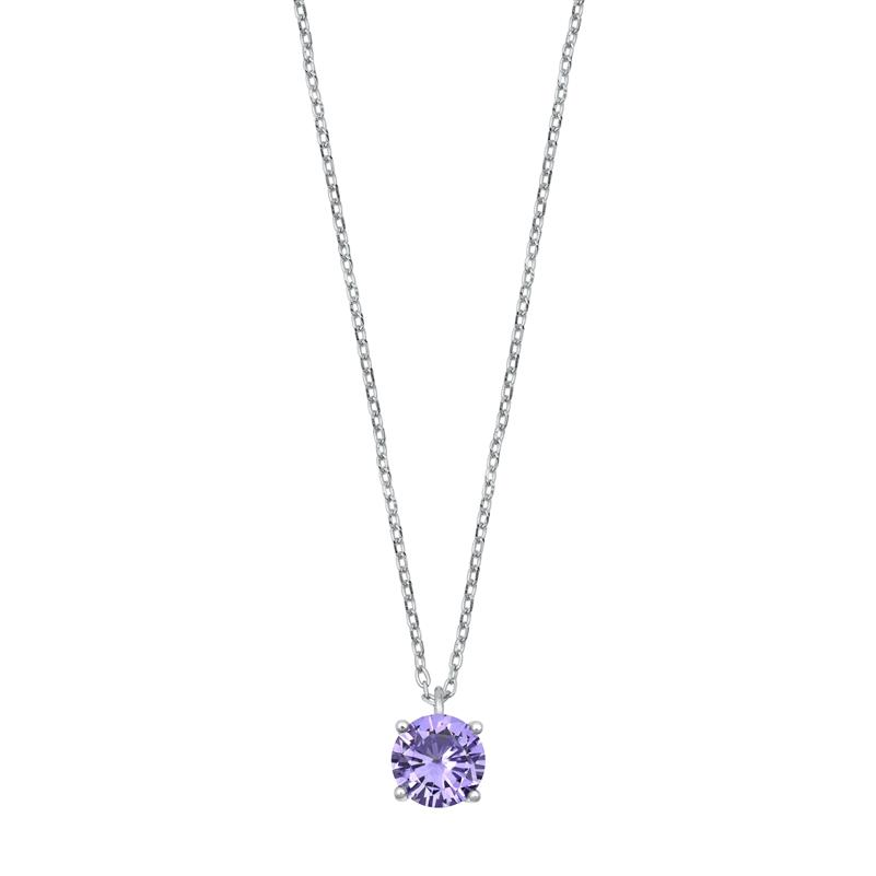 Sterling Silver Lavender CZ Solitaire Necklace