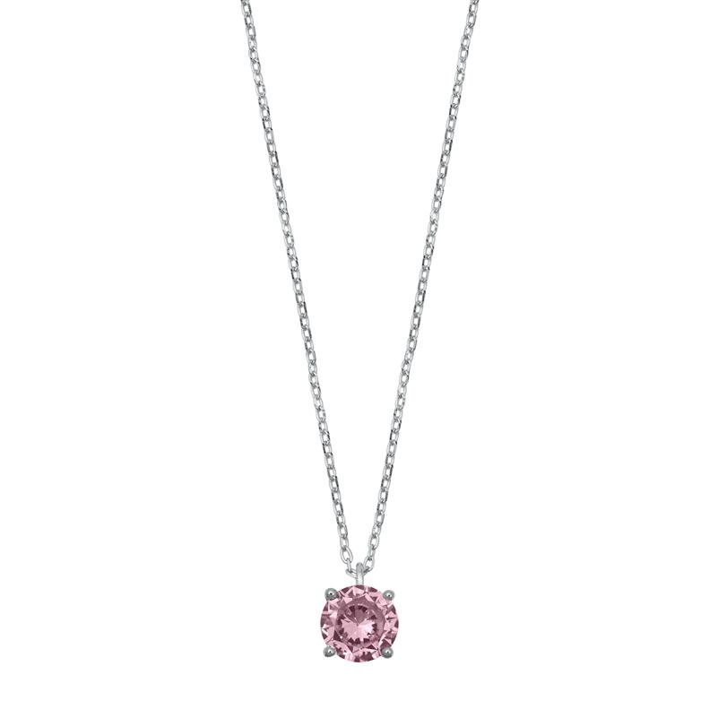 Sterling Silver Pink CZ Solitaire Necklace