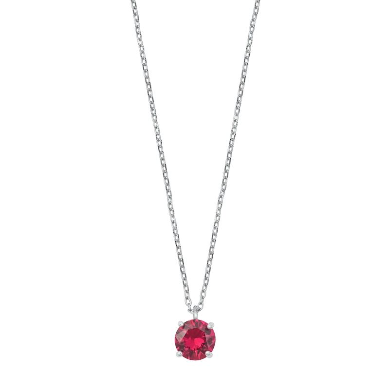 Sterling Silver Ruby CZ Solitaire Necklace