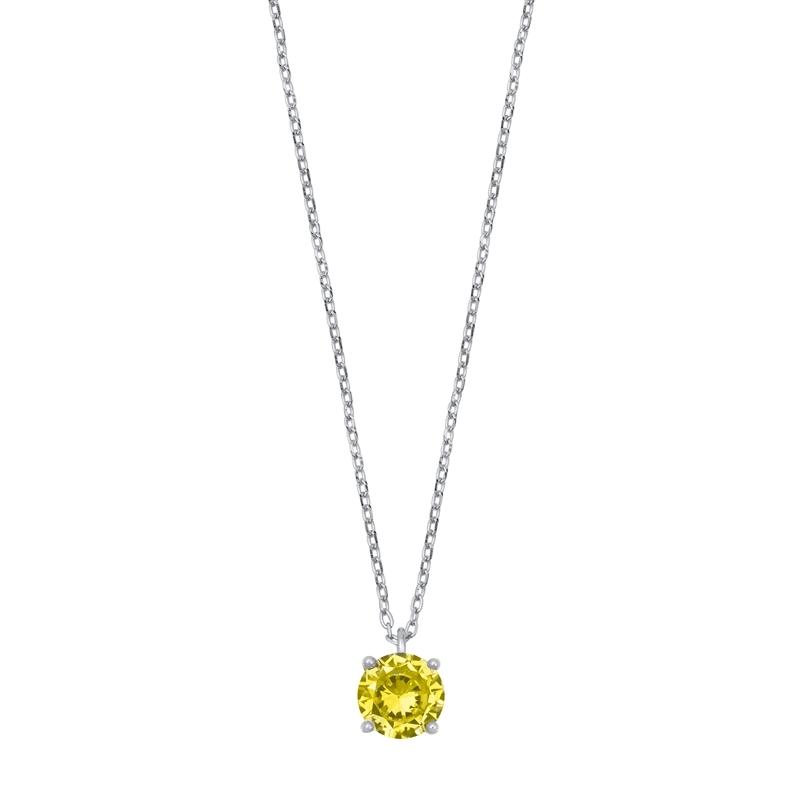 Sterling Silver Yellow CZ Solitaire Necklace