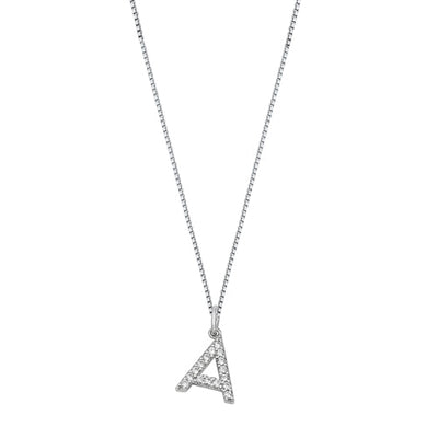 Sterling Silver Clear CZ A Initial Necklace
