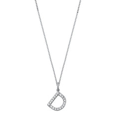 Sterling Silver Clear CZ D Initial Necklace