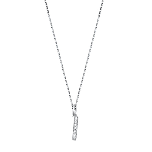 Sterling Silver Clear CZ I Initial Necklace