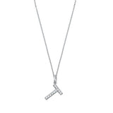 Sterling Silver Clear CZ T Initial Necklace