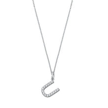 Load image into Gallery viewer, Sterling Silver Clear CZ U Initial Necklace