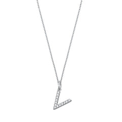 Sterling Silver Clear CZ V Initial Necklace