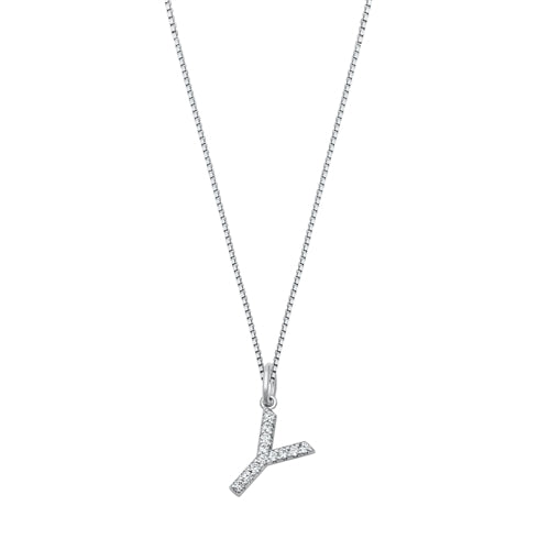 Sterling Silver Clear CZ Y Initial Necklace