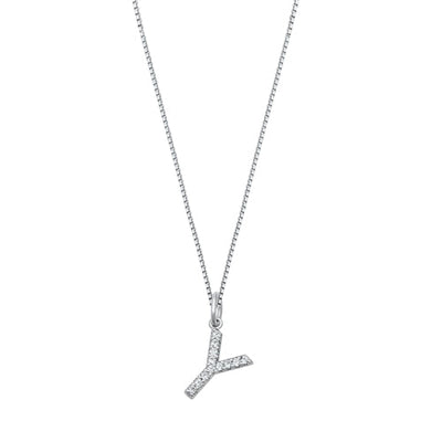 Sterling Silver Clear CZ Y Initial Necklace