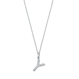 Sterling Silver Clear CZ Y Initial Necklace