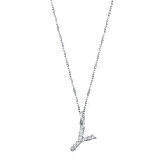 Sterling Silver Clear CZ Y Initial Necklace