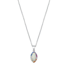 Sterling Silver Marquise White Lab Opal And Multi Colored CZ Necklace