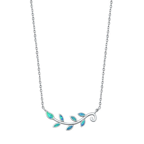 Sterling Silver Blue Lab Opal Tree Branch Necklace