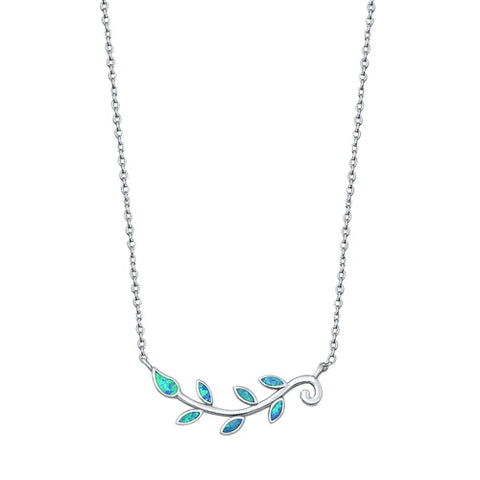 Sterling Silver Blue Lab Opal Tree Branch Necklace