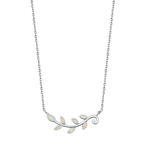 Sterling Silver White Lab Opal Tree Branch Necklace