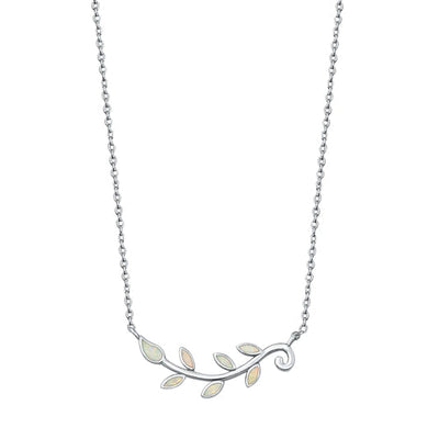 Sterling Silver White Lab Opal Tree Branch Necklace
