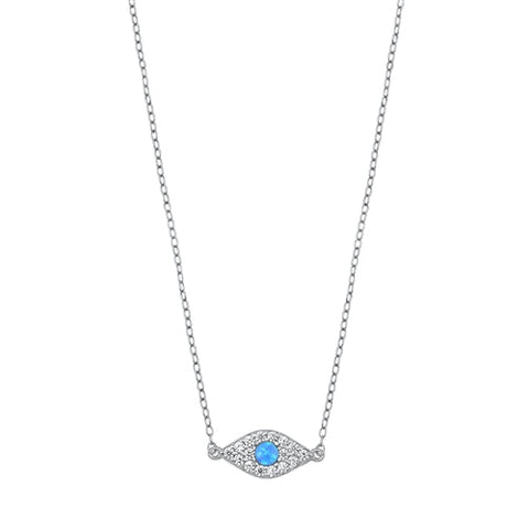 Sterling Silver Eye Blue Lab Opal And Clear CZ Necklace